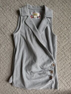 Maeve Gray and White Sleeveless Striped Knit Tunic